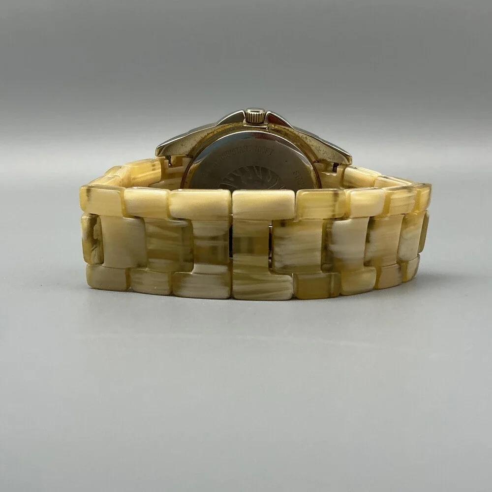 Anne Klein Womens Watch 36mm Gold Tone Resin Bracelet Crystals New Battery 6